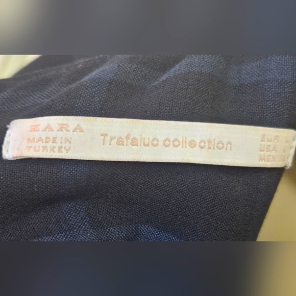 ZARA Trafaluc Collection Navy Blue Plaid Long Sleeve Ruffle Hem Dress, Large - Picture 13 of 15